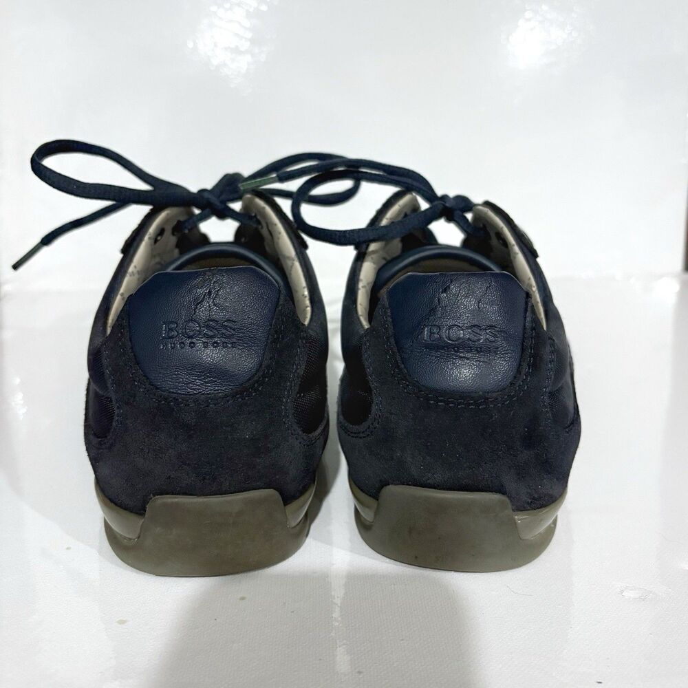 Hugo Boss Sneakers Men EU 42 US 9 Navy Leather Mesh Suede Lace Up Casual - Picture 4 of 8